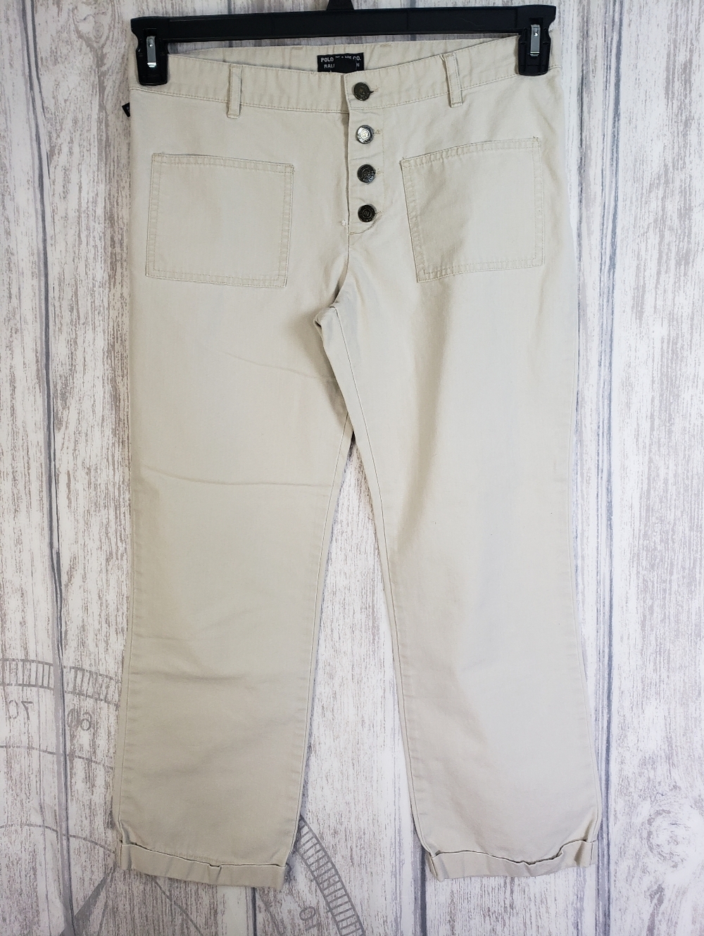Vtg 90s Ralph Lauren Womens Capris Cream Button Up Bareback Pants Sz 8